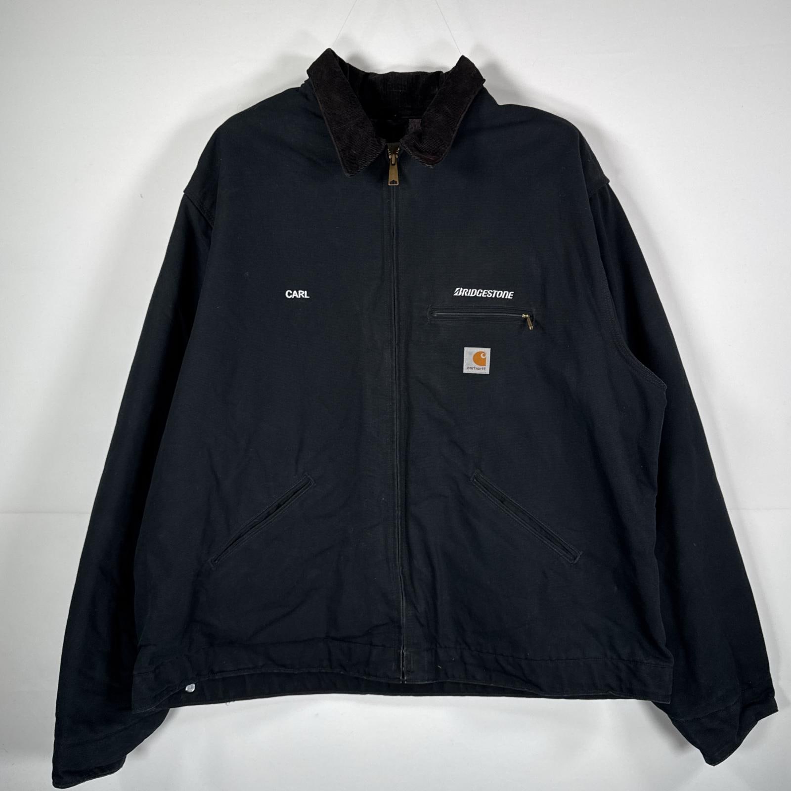 古着 USA製 ダック ワークジャケット デトロイトジャケット 企業ロゴ　オーバーサイズ BRIDGESTONE 3XL ブラック メンズ