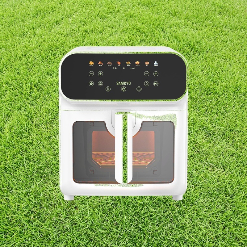 SAMKYO ノンフライヤー 6.2L 大容量 2-6人用 エアフライヤー 可視窓 タッチパネル 日本語レシピ付き ノンフライヤー機 快速調理 フライヤー ヘルシー F60 ホワイト