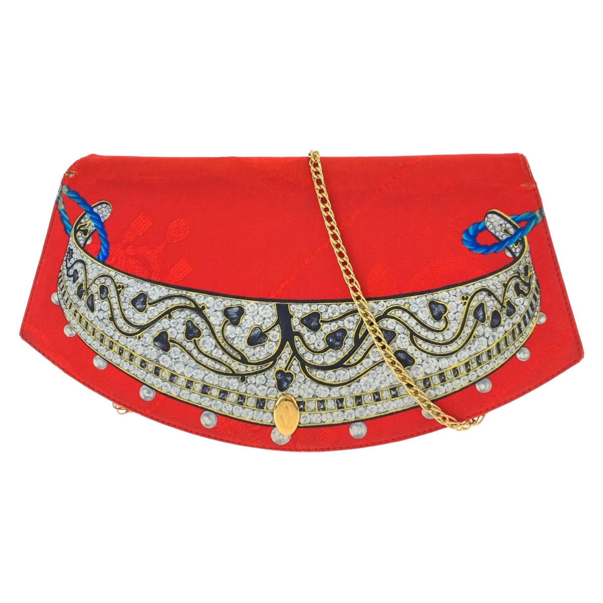 ヴィンテージ ジュエリー柄 ビジュー柄 レッド マルチカラー ゴールド金具 シルク チェーンショルダーバッグ 斜め掛け レディース 405543ショルダーバッグ