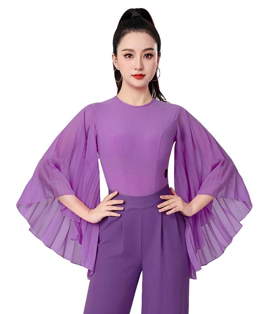 ラテンダンス トップス スピーカースリーブ 社交ダンス トップス レオタード 大人 レディース インターナショナルダンス オールインワン モダンラテン衣装 ダンスTシャツ 発表会 ステージ衣装