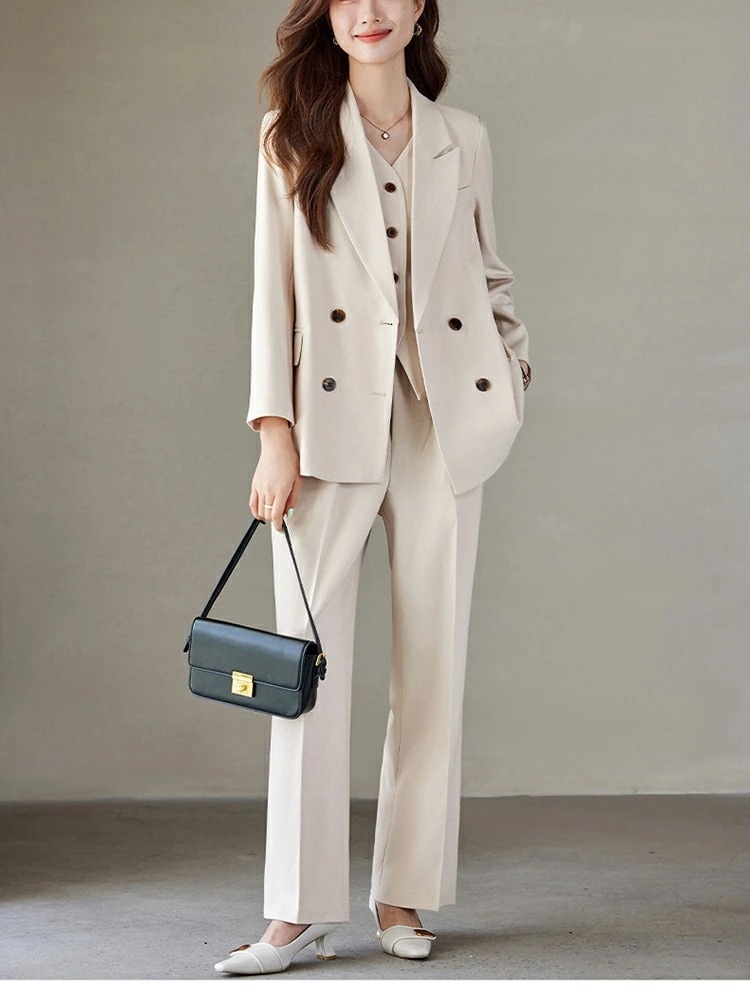 【期間特恵】秋冬まで穿ける！セットアップ レディース パンツ 春秋 3点2点セット パンツ テーラードジャケット&ベスト&ワイドパンツ レディース ビジネス フォーマル セレモニー 上下セット 入学