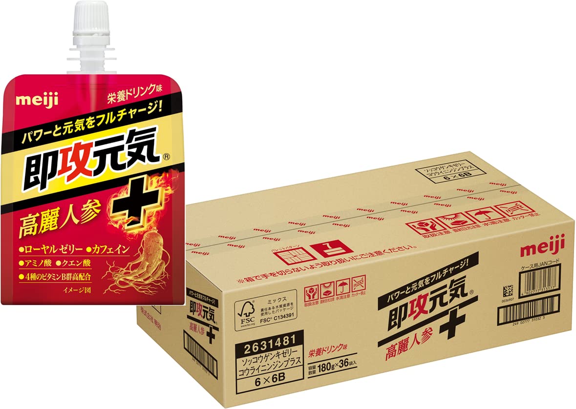 即攻元気ゼリー 高麗人参+ 栄養ドリンク味 180g×36個 【ケース】 明治