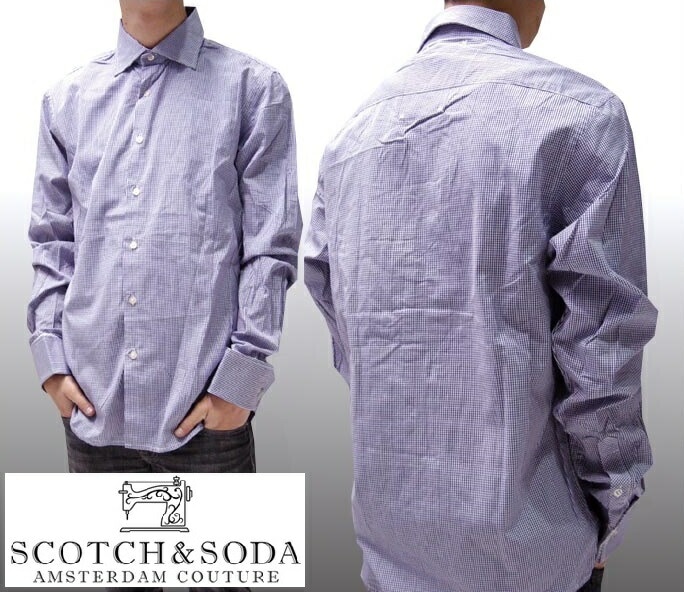 入れ替えセール スコッチ&ソーダ スコッチアンドソーダ scotch&soda メンズ 長袖 シャツ グラフチェック ネイビー ホワイト ダブルカフス トップス カジュアル サーフ セレブ ストリ