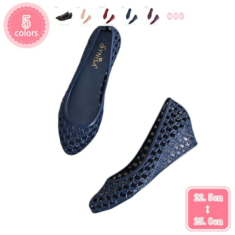 500円OFFクーポン パンプス ラバー 透かし彫り PVC素材 梅雨 夏 ウェッジソール レインシューズ 晴雨兼用 レディース ビーチサンダル 美脚 4cmヒール 歩きやすい 通気 快適 疲れない 7,281円