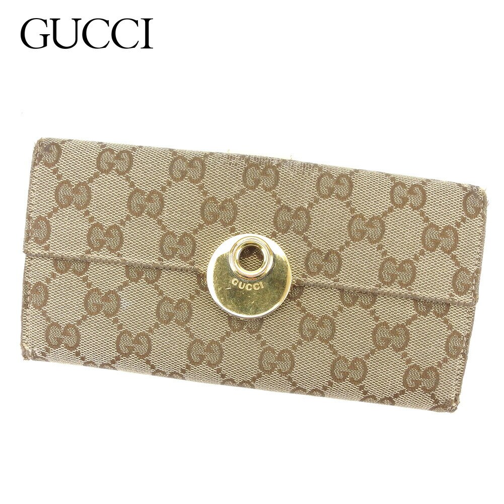 長財布 Wホック ＧＧキャンバス ベージュ ホワイト 白 中古