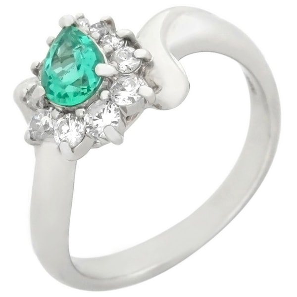 リング 指輪 エメラルド ダイヤモンド リング Pt900 エメラルド ダイヤモンド プラチナシルバー グリーン 緑 10号【中古】