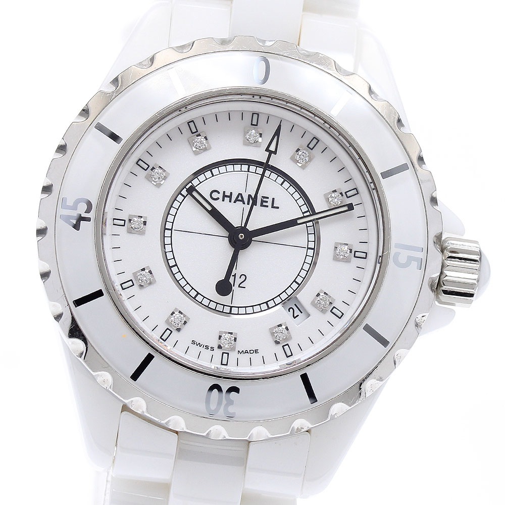 シャネル CHANEL H1628 J12 白セラミック 12Pダイヤ クォーツ レディース _923308【中古】