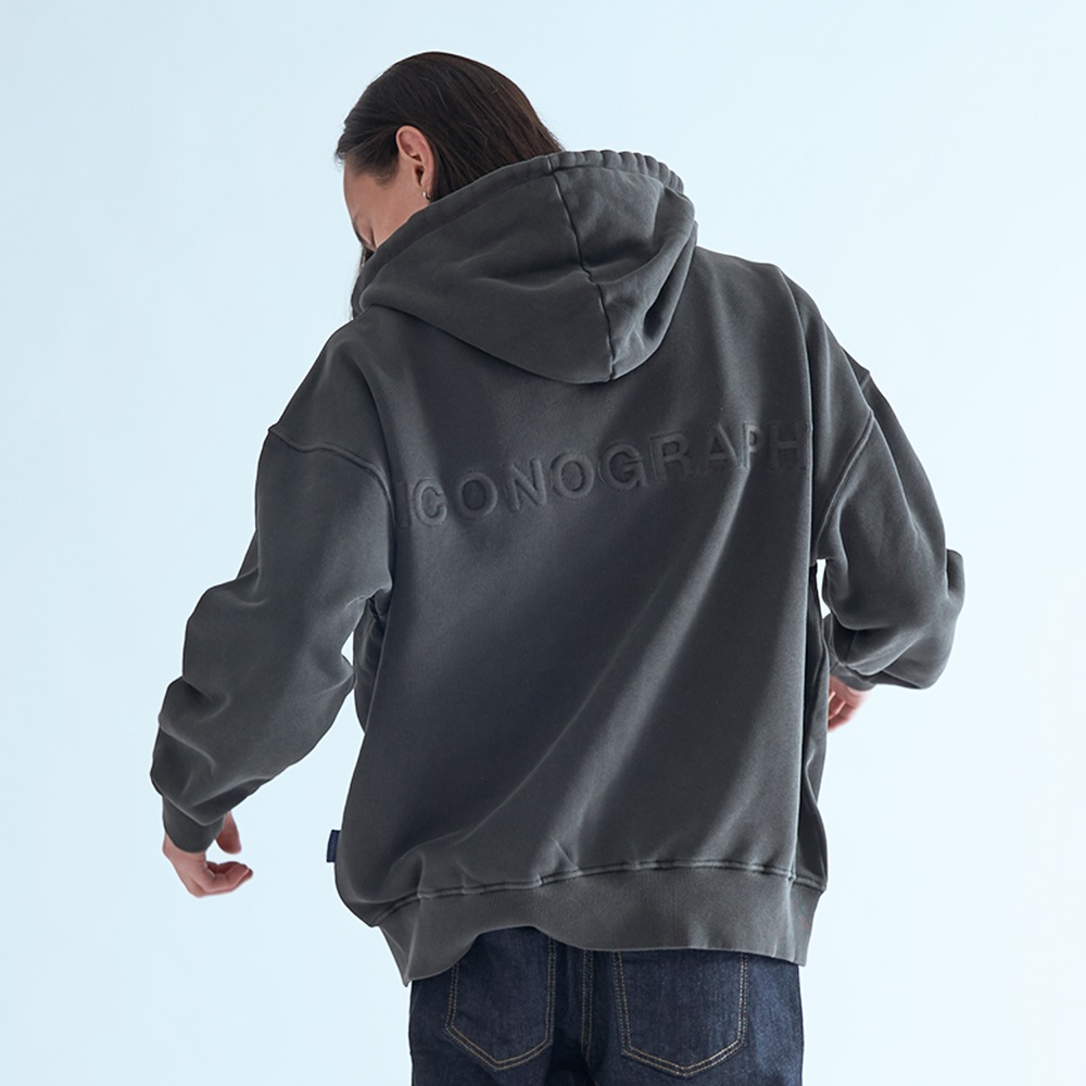 ピグメントフードジップアップ隠されたニードルワークBK