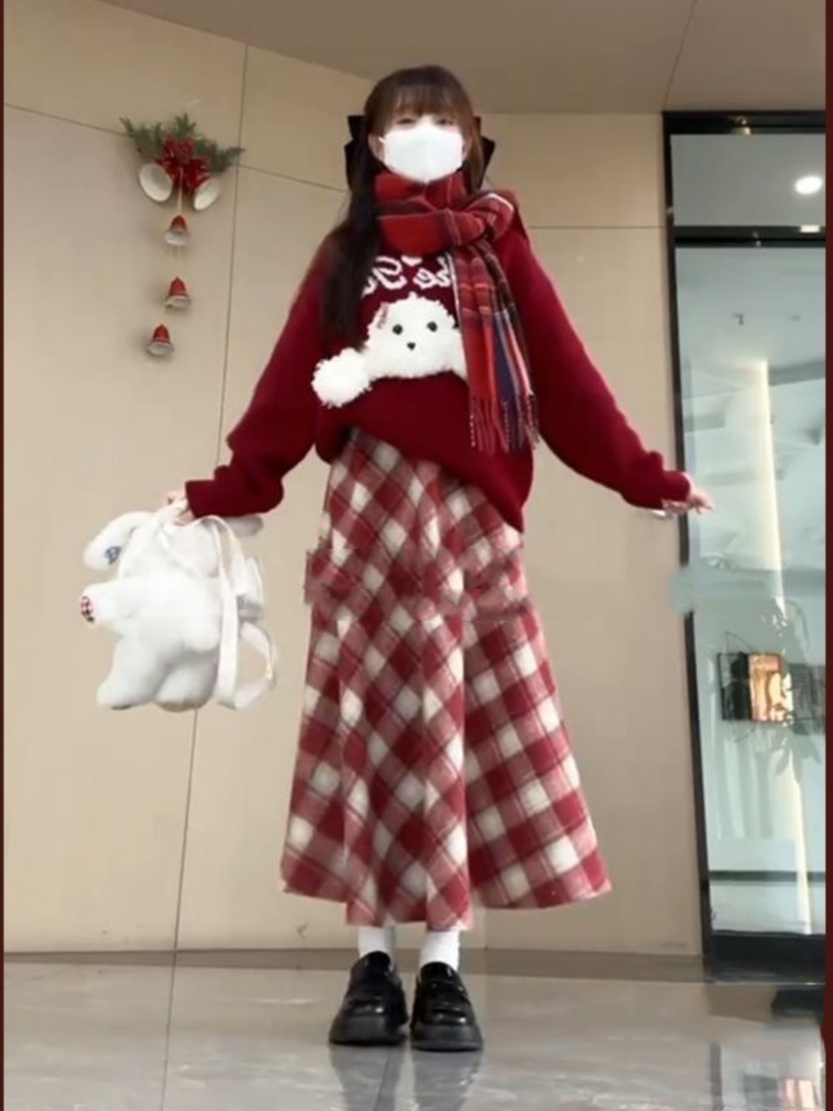 女性用秋冬スーツカレッジスタイルの赤いセーター女性用チェック柄スカート小柄な方にも着ていただける2点セット r n1001- 赤いセーター[単品] r n1002- チェック柄スカート[単品]