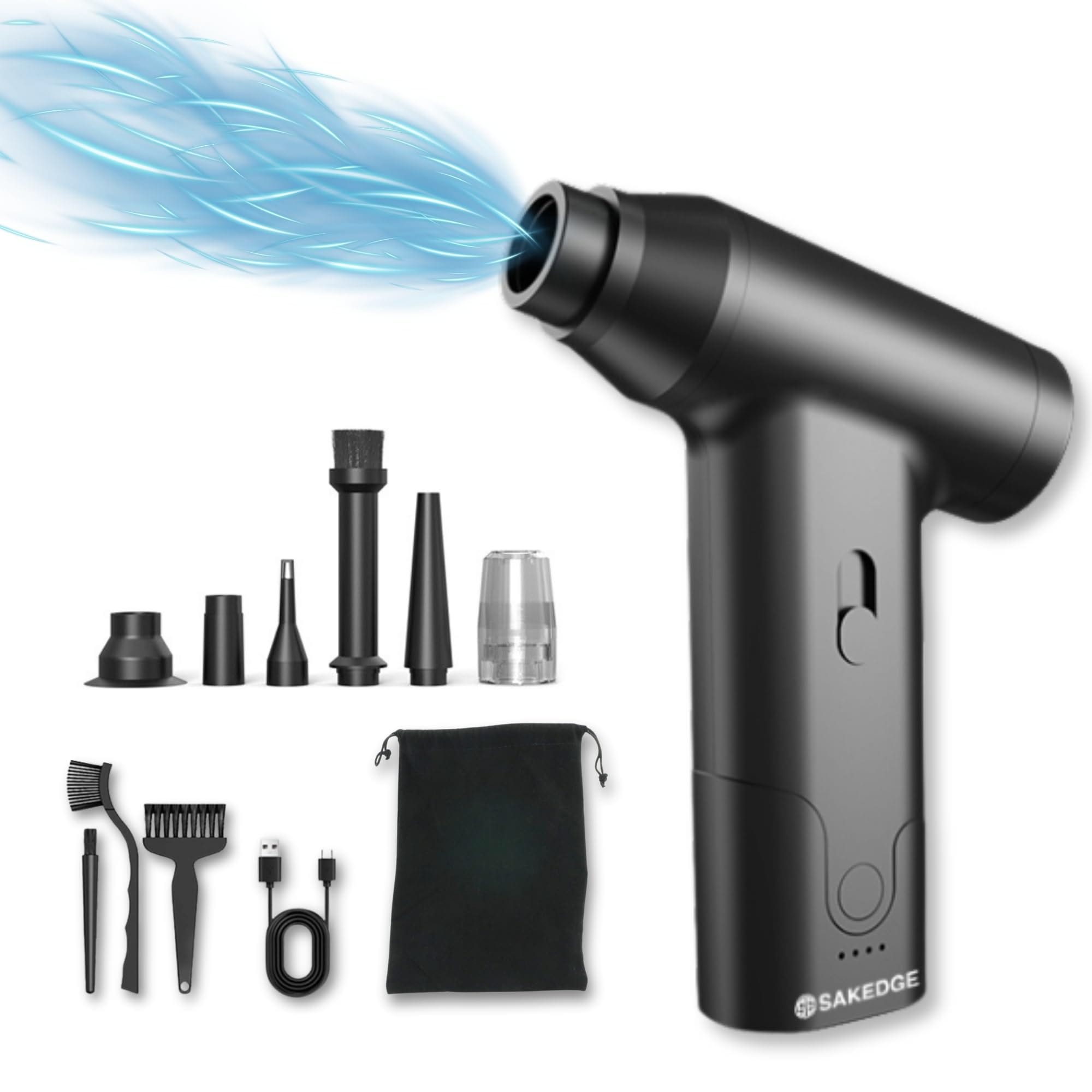 SAKEDGE2wayコンパクトクリーナー 42m/sの強風＆吸引 アタッチメント6種ブラシ 3種 ポーチ付き Type-C充電 コードレス［正規品/保証付］