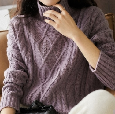 トップス ニットソー セーター 長袖 タートルネック ケーブルニット 編み込み ニット かわいい