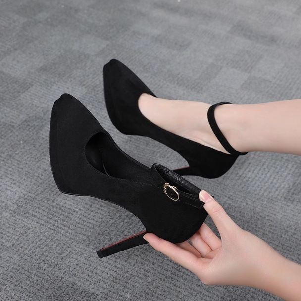 レディース パンプス ハイヒール 10cm ポインテッドトゥ ストラップ 美脚 脚長 スウェード かわいい 大人可愛い きれいめ シンプル 上品 おしゃれ かっこいい フォーマル シック クラシック
