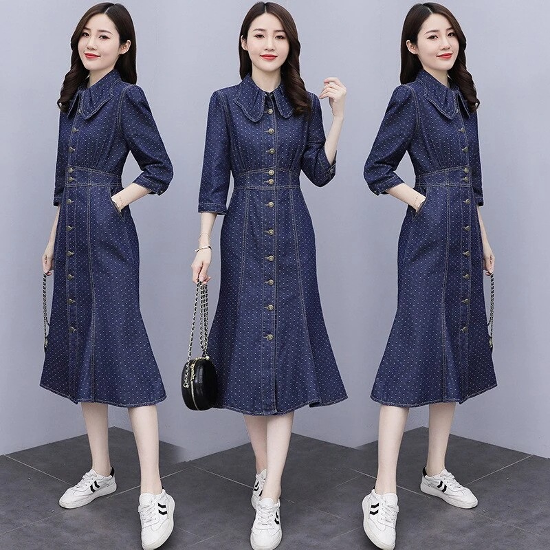 マーメイドスカート風 デニムワンピ ロングカーディガン 大人 デニムジャケット