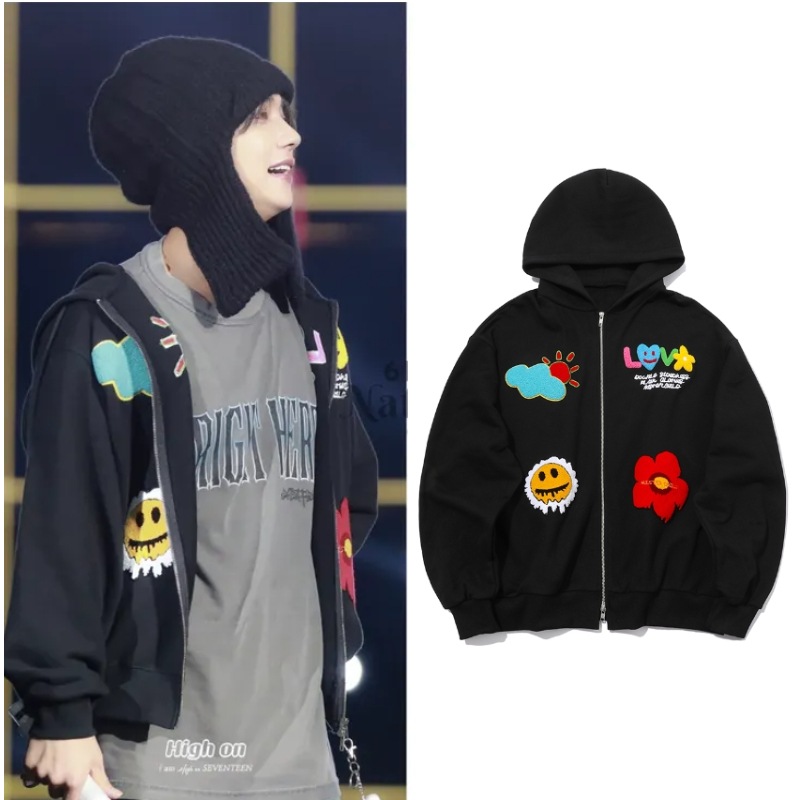 【SEVENTEEN ジョシュア着用】Multi logo hood zip-up パーカー