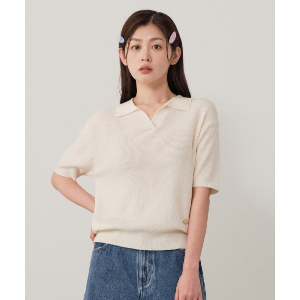 COVERNAT 女性用オープンカラーハーフニットアイボリー