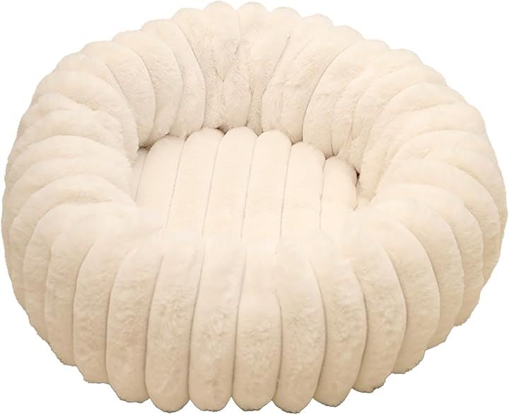 犬 ベッド 洗える 丸型 クッション オールシーズン 滑り止め ふわふわ 犬猫兼用(アイボリー, 80cm)