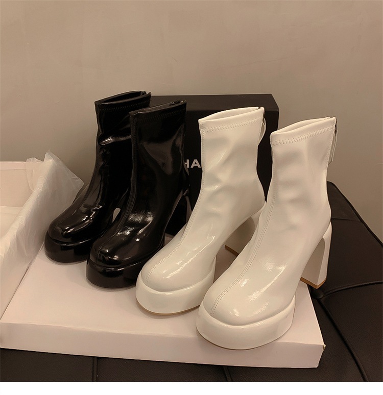 スタイル サイドファスナー ブーツ オールシーズン cm ハイヒール レディース 弾力 ショートブーツ 太いヒール カジュアル