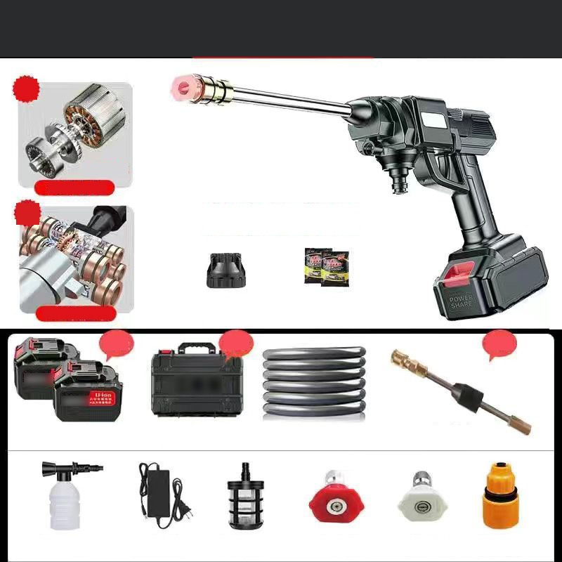 バッテリー2個付き ポータブルウォッシャー 高圧洗浄機 コードレス 充電式 小型 軽量 業務用 家庭用 掃除用品 洗車 強力噴射 充電式高圧洗浄機 外