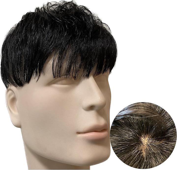 かつら カツラ 男性 メンズ 部分ウィッグ つむじ 頭頂部 人毛100% 国内メーカー(ナチュラルブラック, 無造作ショート＋)