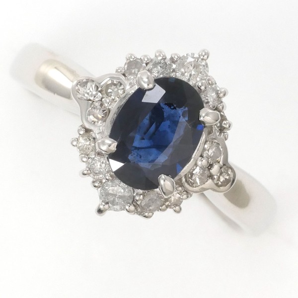PT900 プラチナ リング 指輪 9号 サファイア 0.69 ダイヤ 0.24 ジュエリー 中古