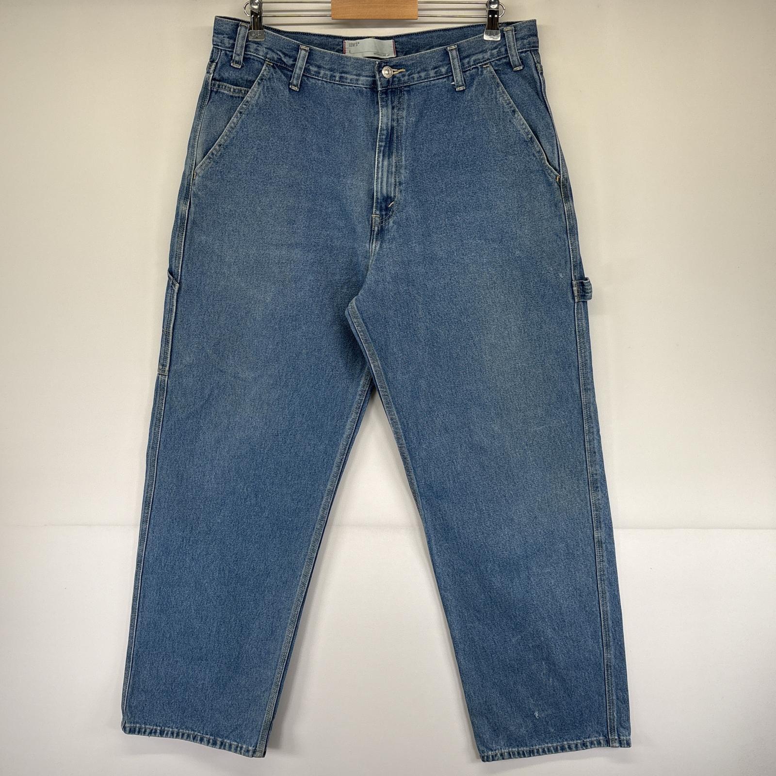 古着 デニムパンツ ペインターパンツ ワーク テーパード ジーンズ ジーパン w36 L34 ブルー メンズ