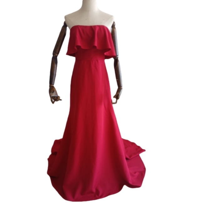 ボルドー色 パーティードレス ベアトップ スレンダーライン 花嫁 編み上げ エレガント