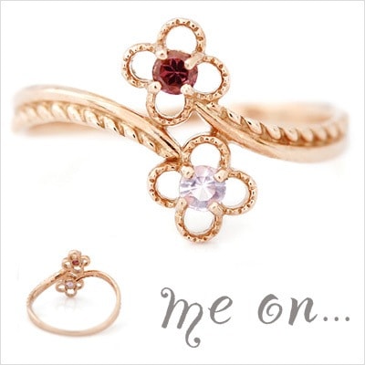 me on... 可憐なフラワーモティーフ K10ローズクォーツロードライトガーネットリング 発送目安：２３週間