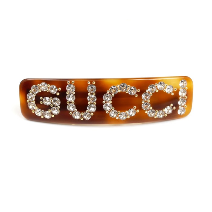 GUCCI グッチ プラスチック ラインストーン ロゴ バレッタ 513120 I4771 8518 レディース 中古 美品
