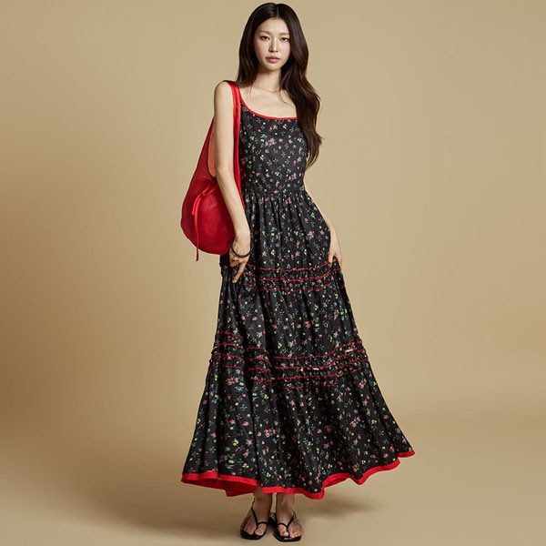 D5305 フローラル 配色 ワンピース