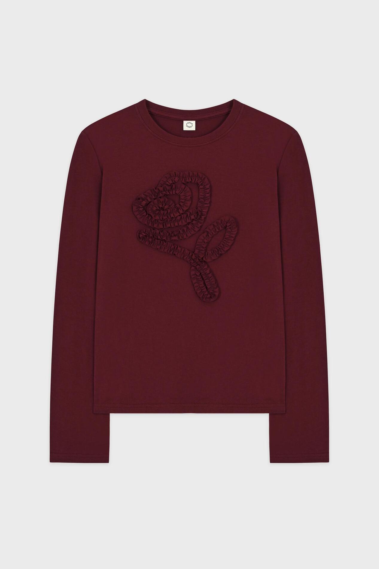 【SINOON】 ROSE FRILL LONG SLEEVE : BURGUNDY