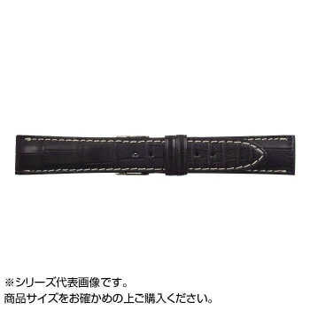 MIMOSA（ミモザ） 時計バンド クロコマット 19mm ブラック/ホワイトステッチ （美錠:銀） WRM-AW19