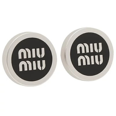 MIU MIU ピアス エナメルメタル　ブラック MiuMiu】ミュウミュウ 大人気 ロゴ入り エナメルメタル ピアス
