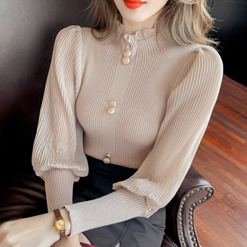 ニット レディース カットソー トップス セーター 長袖 セクシー きれいめ フリル スリム ショート丈 おしゃれ 着痩せ プルオーバー 暖か タイト カジュアル ハイネック ニットセーター シルエッ