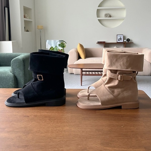 サマーブーツ ショートブーツ ブーツサンダル トング スエード フラット レディース ぺたんこ ペタンコ 黒 ブラック ベージュ 歩きやすい 靴 婦人靴 韓国