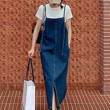 母の日 キャミワンピース 韓国ファッション ロングワンピース キャミワンピース デニム 体型カバー ロングキャミワンピース デニムキャミワンピース