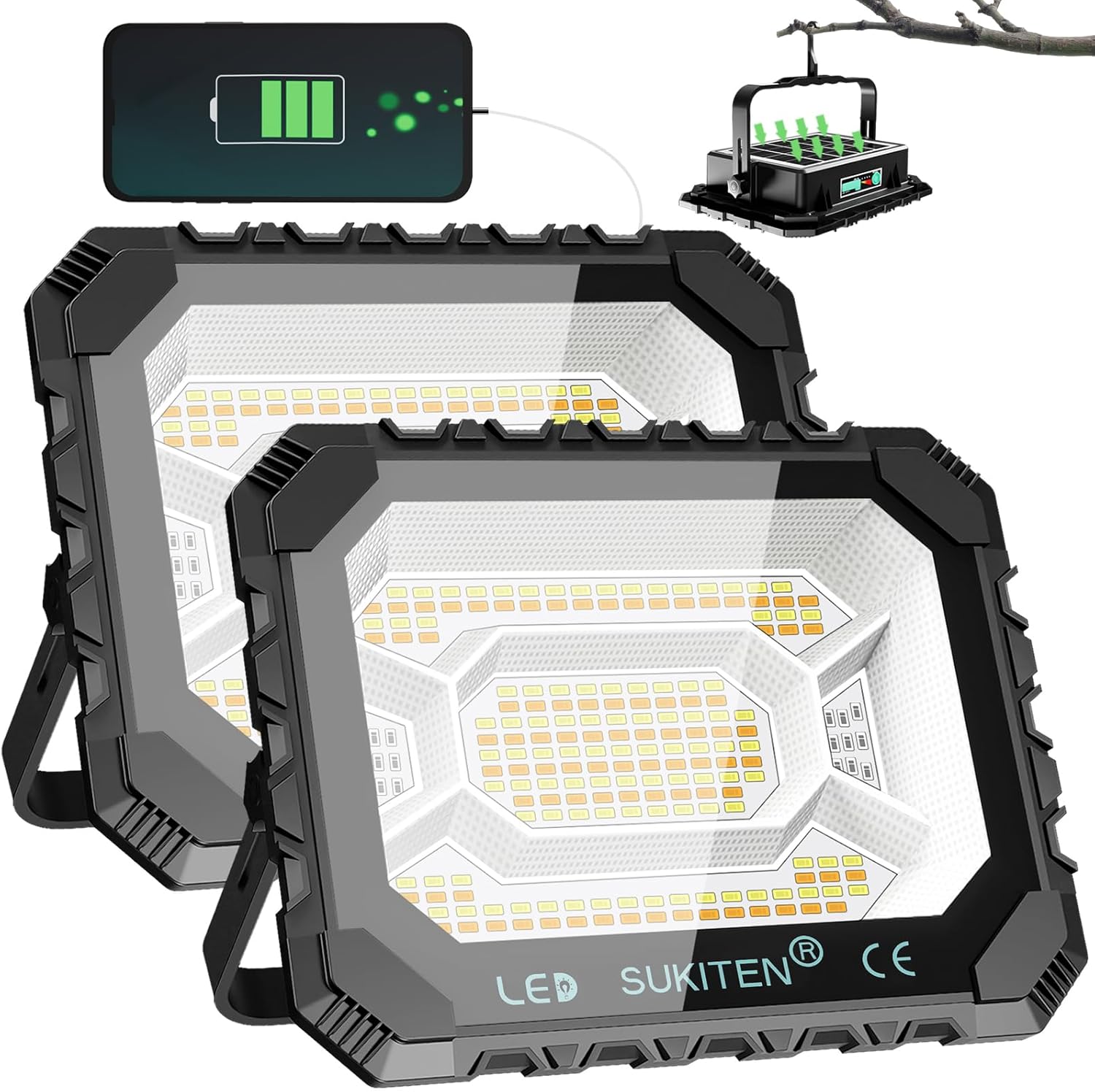 【100%明るさで12時間点灯】SUKITEN 投光器 充電式 led 作業灯 200W 屋外 超高輝 16000mAH大容量 16000LM ワークライト IP66防水 5つ点灯モード 便携式 磁気