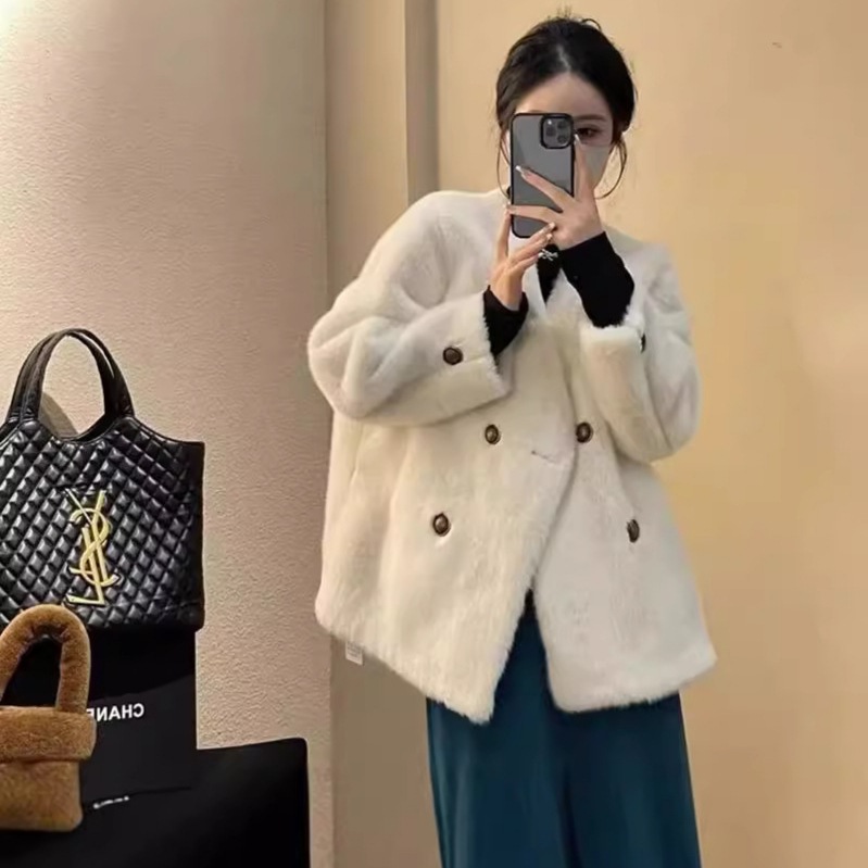 2024冬若いイミテーションミンクショートvネックファーワンピースイミテーションミンクぬいぐるみイミテーションファーコート女性用 5,917円