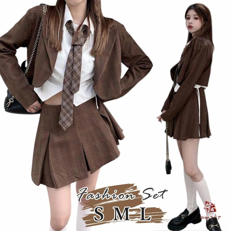 卒業式 女の子 セット ネクタイ ジャケット 白シャツ ブラウス スカート チェック 卒服 高校生 きいサイズ 韓国 制服 レディース ジ