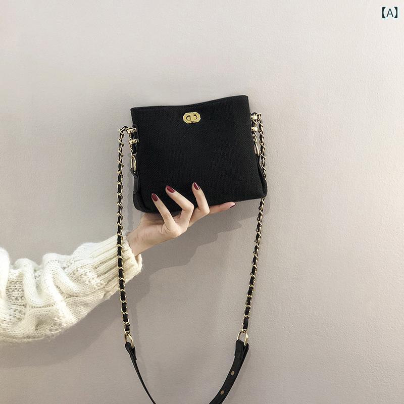 ショルダーバッグ 斜めがけ レディース おしゃれ 鞄 小さめ チェーン キャンバス シンプル ブラック ホワイト