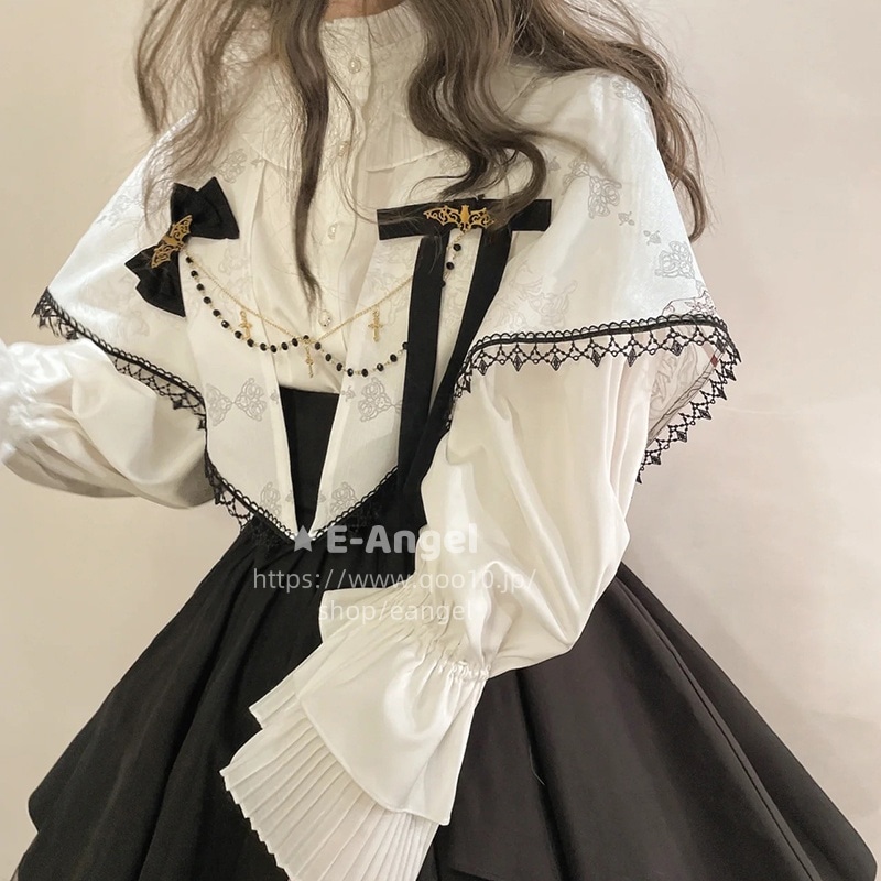 ロリータブラウス スカート コスプレ ドレス ロリータ ワンピース 学院風 成人式 スタンドカラー白シャツ ランタンスリーブ 春夏 長袖 膝丈 パニエおプレゼント ハロウィンコスチューム アニメ