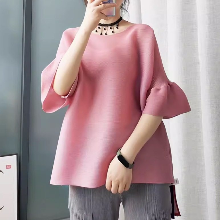 レディース トップス プルオーバー Tシャツ 半袖 ベルスリーブ ラウンドネック かわいい 大人可愛い きれいめ シンプル カジュアル 上品 おしゃれ レトロ こなれ感 ラフ ガーリー ルーズ 個性的