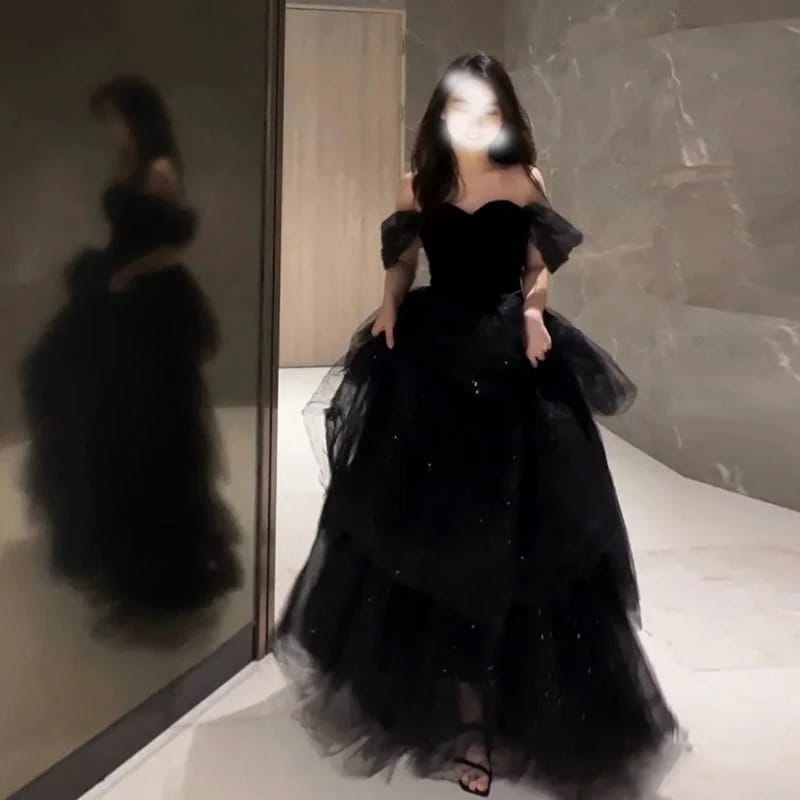 ブラックイブニングドレス 2024 ワンショルダー 成人式 卒業式 演出 女性