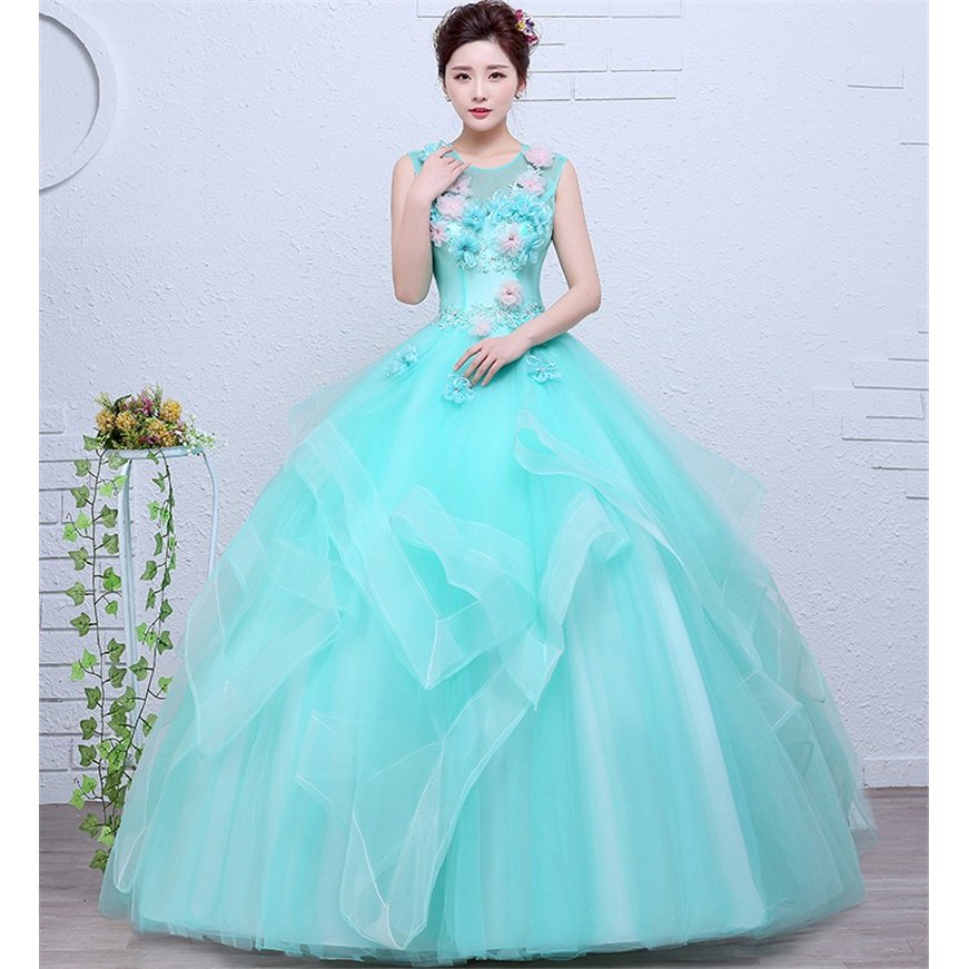 カラードレス パーティードレス 演奏会用ロングドレス ウェディングドレス 結婚式 花嫁 安い ２次会 ブルー