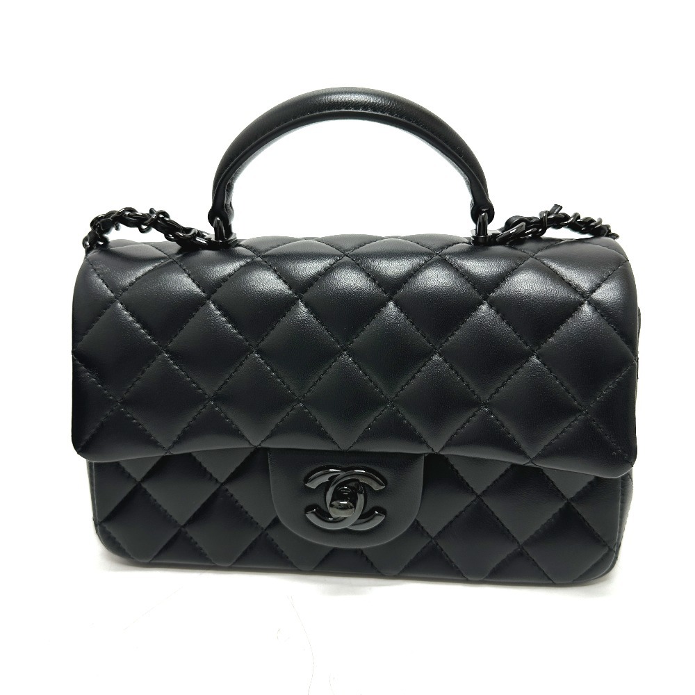 ハンドバッグ トップハンドル ソーブラック マトラッセ 20 キルティング CC ココマーク ミニフラップ 2WAYバッグ ショルダーバッグ ラムスキン ブラック