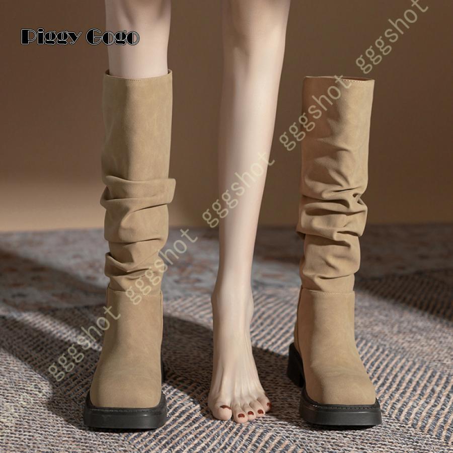 冬の新作レディース くしゅくしゅブーツ ビンテージ調 ロングブーツ エンジニアブーツ 秋冬 大人 卒業式 シークレットブーツ 無地 騎士ブーツ 通勤 スエード 美脚
