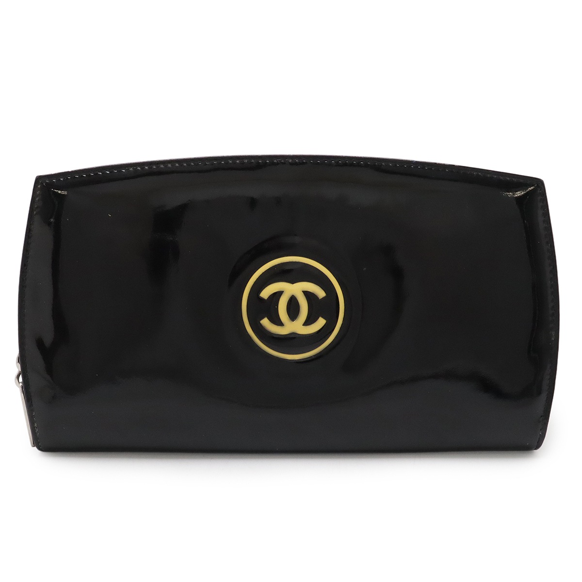 メイクアップ ココマーク ラウンドファスナー 長財布 エナメル パテントレザー ブラック 黒 シルバー金具 A4766