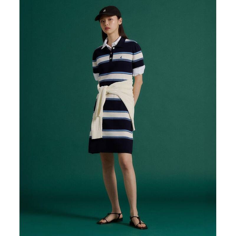 BEANPOLE LADIES ストライプ カラーネック ニットワンピース ネイビー (BF645UC01R) BF645UC01R 423008