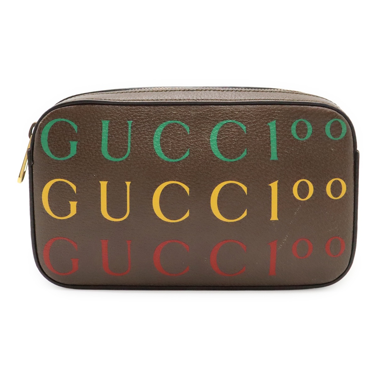 ロゴ ベルトバッグ ボディバッグ ウエストバッグ 2WAY クラッチバッグ 100周年記念限定品 レザー ブラウン ゴールド金具 #80 60269
