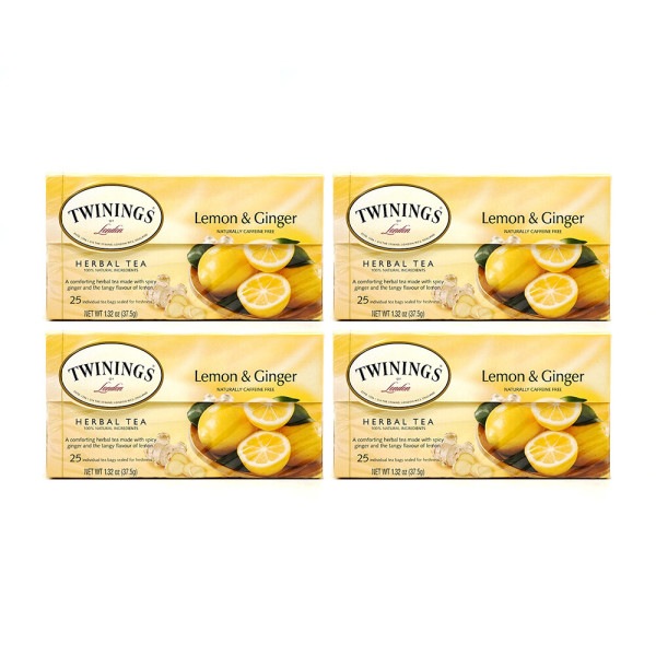 Twinings 4-SET Lemon Ginger Tea 25 Herbal 最大45%OFFクーポン 超熱