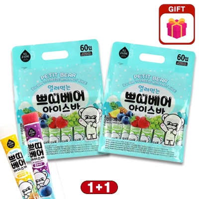 [1+1]ELJADE 凍らせて食べる プチベア アイスバー 35ml x 60本入り 韓国で凍らせて食べるアイスクリーム/パイナップル ブルーベリー イチゴ シャインマスカット